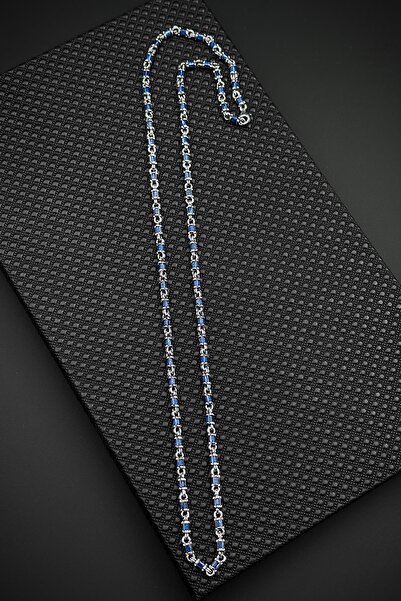 FRNCH 925 Ayar Gümüş İtalyan Model Lacivert Zirkon Taşlı Gümüş Renk Erkek Kol...