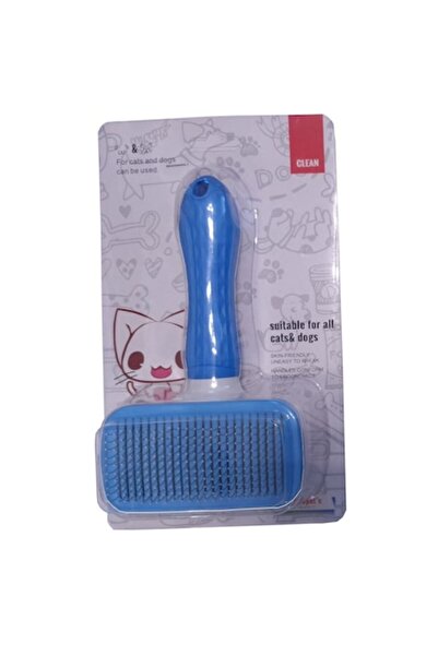 Vision XXI Brush with cleaning button and stainless steel bristles, Vision XXI, rounded anti-scratch tips, blue