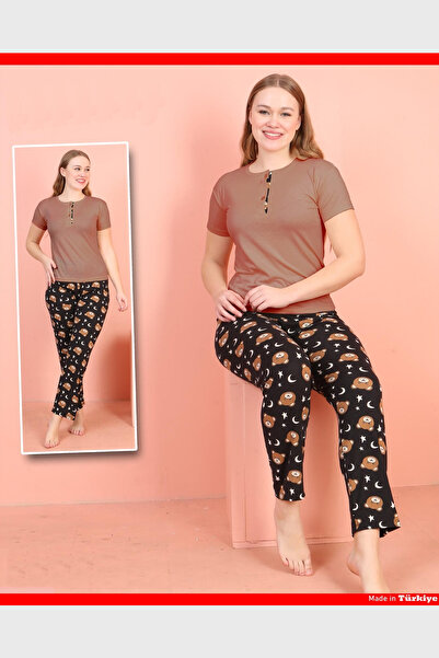 nasbina Women's Short Sleeve Half Button Pajama Set