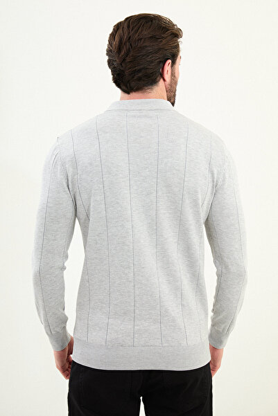 Mcr Striped Slim Fit Lapel Collar Men's Sweater Light Gray - 11572.25K