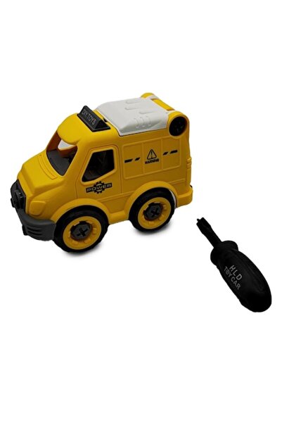 Vision XXI DIY Traffic Assembled Plastic Toy Car with Screwdriver, Yellow, 11.5 cm x 8 cm,
