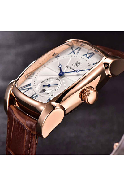 Benyar Ανδρικό ρολόι BY-5114M, quartz PE47, ορθογώνιο καντράν 41,7 mm, δερμάτινο λουράκι, γυαλί Hardlex