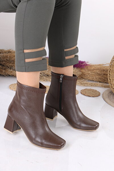 Weynes Γυναικείες μπότες με τακούνι 6 εκ. με τακούνι, καφέ δέρμα, ελαστικές μπότες WSB1136