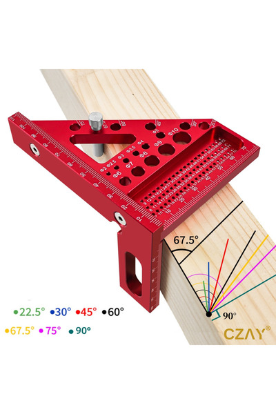 CZAY Echer 45/90, echer 3D, unghiuri de 22,5 și 90, riglă triunghiulară de precizie 0,1 mm/ 0,004