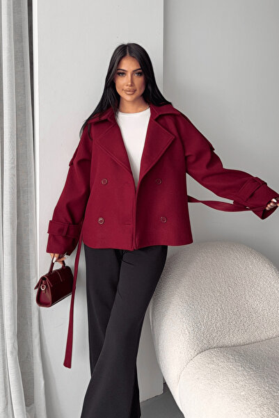 giyimmasalı Εισαγόμενο κοντό παλτό από ύφασμα κασετίνας - ΜΠΟΡΔΟ