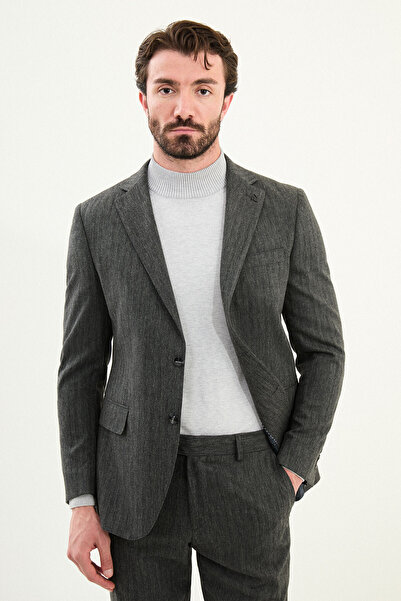 Mcr Patterned Slim Fit Mono Collar Wool Men's Suit Black - 45429.25K
