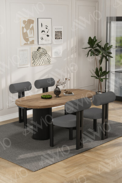 AVVİO Cydney Serisi Bohem Ayak 4'lü Metal Pofi Demonte Sandalye 80x140 Masa S...