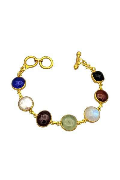 Eylül silver Brățară din argint placată cu aur și pietre semiprețioase