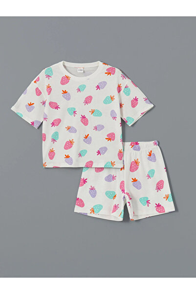 LC Waikiki Set de pijamale pentru fete LCW Kids Ecru Crew Deck cu pantaloni s...