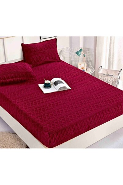 Lenjeria Pufoasa Cocolino Bed Sheet and 2 Pillowcases, Knitted, Jojo Home, Uni, 3 Pieces, Double, 180x200cm, Burgundy