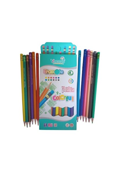 Vision XXI Set 12 creioane colorate cu radieră, ascuțite, 18 cm,