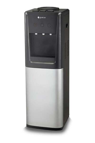 GRATUS 3‑Tap Hot, Cold & Room‑Temp Water Dispenser — Floor‑Standing Top‑Load with Storage