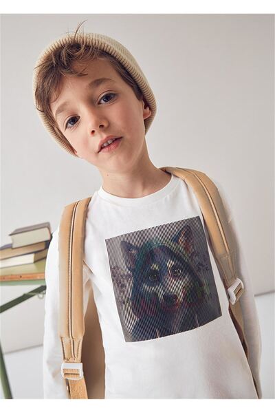 MAYORAL Tricou cu mânecă lungă cu imprimeu pentru băiat, alb 4081