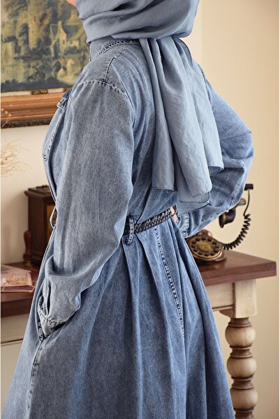 EMİNOS BUTİK Kemerli Kot Elbise