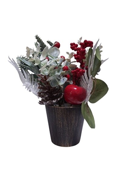 Vision XXI Decorațiune de Crăciun cu măr roșu și plante verzi în ghiveci, Vision XXI, plastic, h=22cm