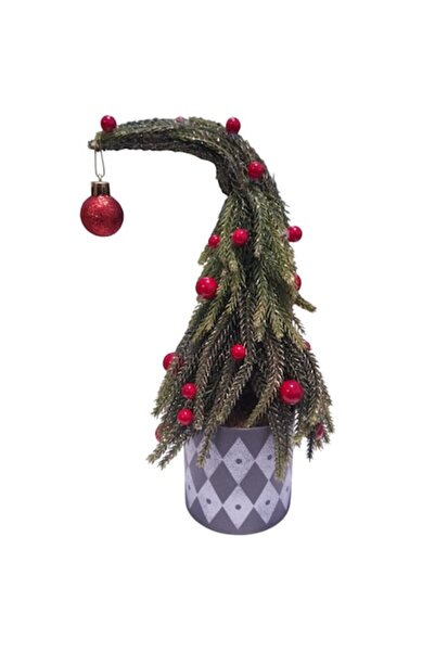 Vision XXI Brad de Crăciun decorativ mini în suport cu ornamente roșii, Visio...