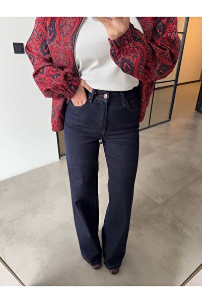 BB Bensu Buyruk LİKRALI KOYU MAVİ YÜKSEK BEL WİDE LEG JEAN