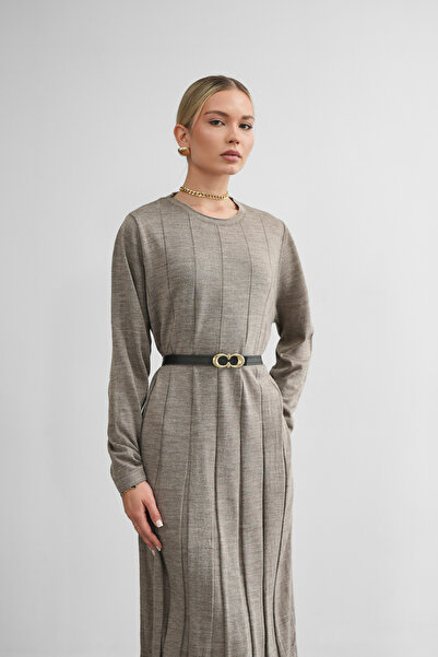 Molly Nelly Γυναικείο πλεκτό μακρύ φόρεμα με διάτρητη ζώνη