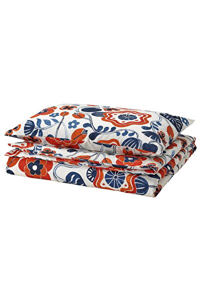 IKEA KANONVISKA Duvet cover and pillowcase, white multicolour/floral pattern, 150 x 200/50 x 80 cm