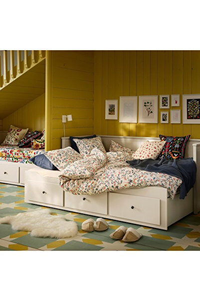 IKEA BRUDKRUSBÄR Duvet Cover and Pillowcase, White Multicolour/Floral Pattern