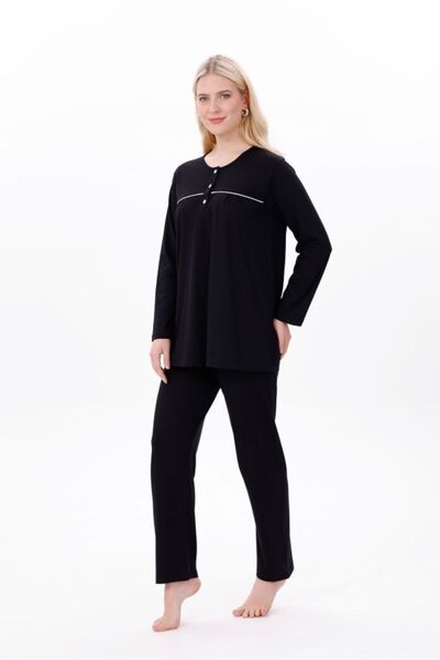 Lohusa Dünyasi طقم بيجامة نسائي كبير الحجم بأكمام طويلة وتفاصيل مزخرفة