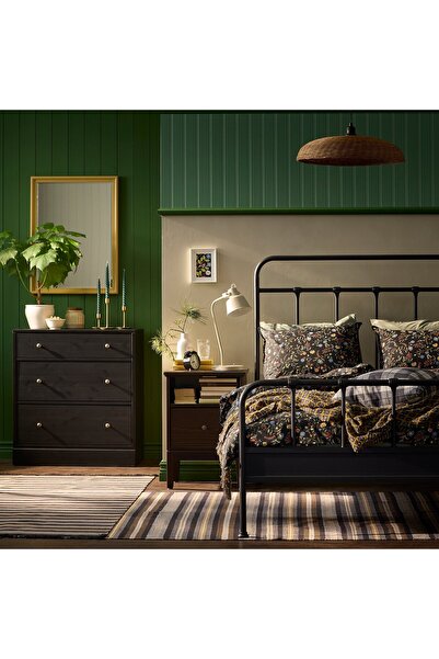 IKEA BRUDKRUSBÄR Duvet Cover and Pillowcase, Black Multicolour/Floral Pattern, 150 x 200/50 x 80 cm