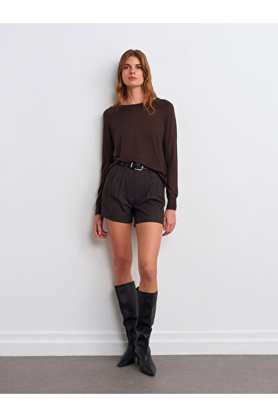 Dilvin 72190 Σορτς με λεπτομέρεια πιέτες στη μέση - Καφέ