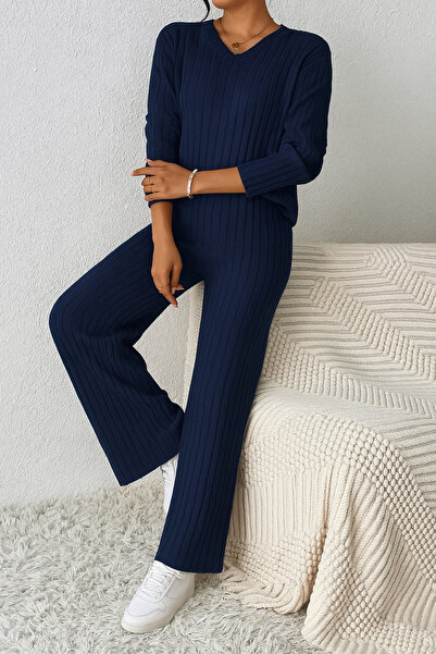 Sweetline Set de trening unisex din țesătură interlock, albastru marin – îmbr...