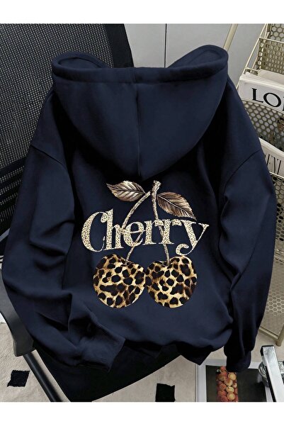 DİVİN Women's Printed Sweatshirt with Hood 3-Ply Fabric Oversize