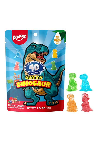 Amos 4D Gummy Dinosaur – Meyve Aromalı Yumuşak Şeker 72g
