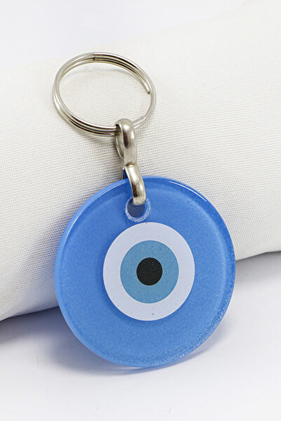 biuti سلسلة مفاتيح زجاجية مسطحة مصنوعة يدويًا بخرز العين الزرقاء، زينة لحقيبة الهدايا