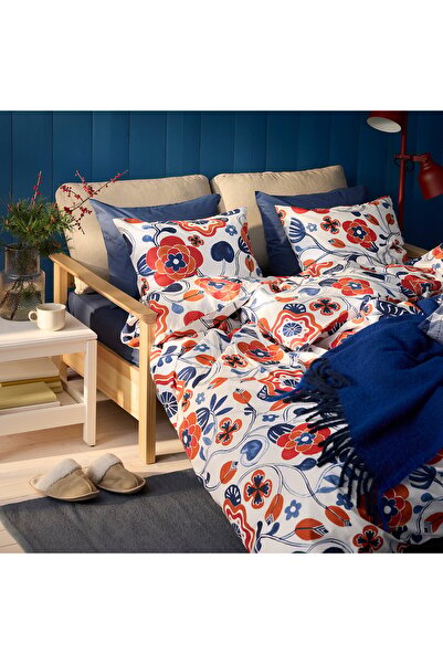 IKEA KANONVISKA Duvet cover and pillowcase, white multicolour/floral pattern, 150 x 200/50 x 80 cm