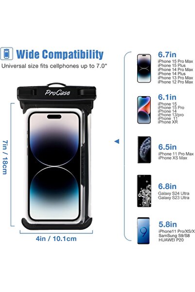 PROCASE 2 Pack Waterproof Pouch up to 7 inches - Clear