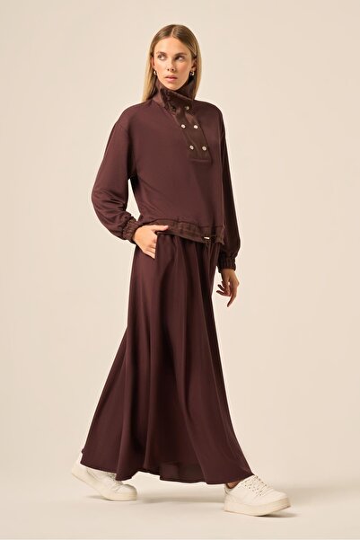 FTZ WOMEN Women's Parachute Detailed Skirt Suit Brown 31197