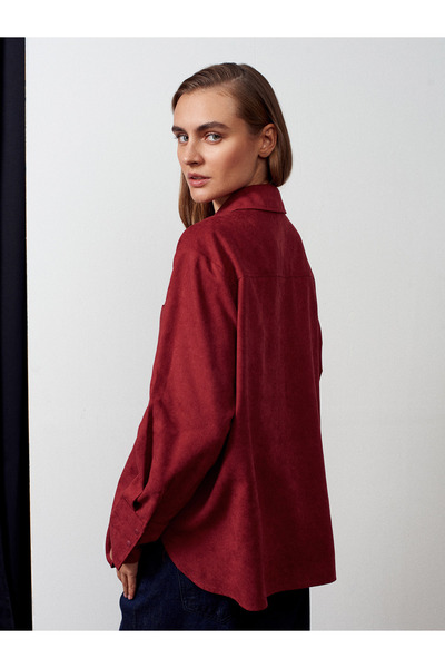 Dilvin 50524 Oversize Suede Shirt-Burgundy