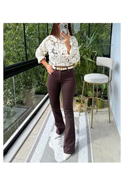 Pelin Jeans KAHVE RENGİ İSPANYOL PAÇA KOT (LİKRALI)