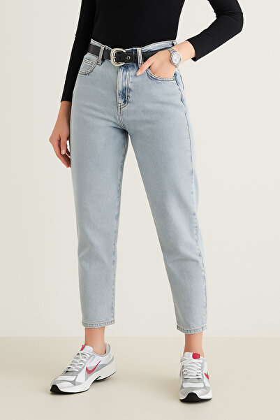vikitekno Жіночі джинси Mom Jean з високою талією, еластичні, довжиною до щиколотки (з подарунковим ременем)