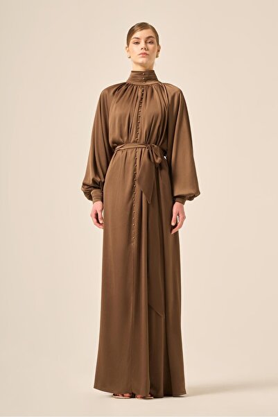 FTZ WOMEN Kadın İpek Saten Elbise Kahve 31208