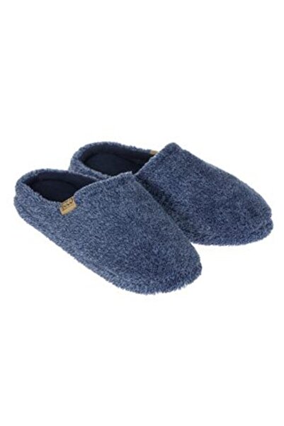 OEM Blue Fluffy House Slippers with Brown Trim for Men