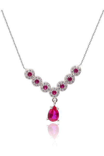 Midyat Nurtaş Gümüş Yakut Taşlı Damla Tasarım 925 Ayar Gümüş Kadın Kolye 2010...