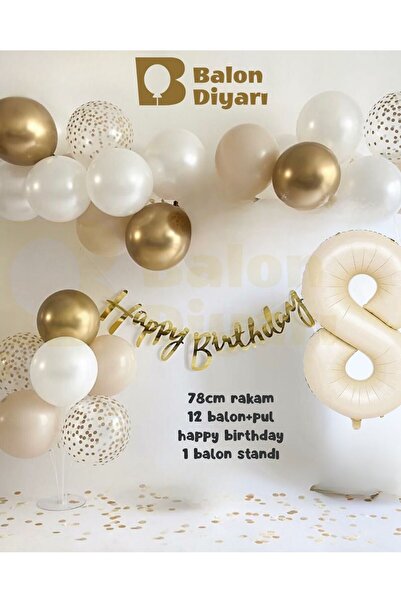 BALON DİYARI 8 yaş Folyo 12 balon banner 7li stand elit doğum günü seti