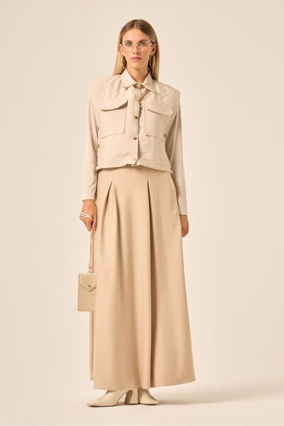 FTZ WOMEN Women's Quilted Skirt Suit Beige 31220