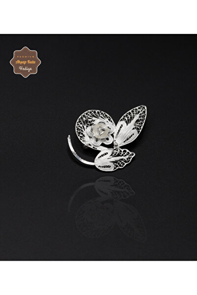 Midyat Nurtaş Gümüş Yapraklı Çiçek Model 925 Ayar Gümüş Saf Süper Telkari Kad...