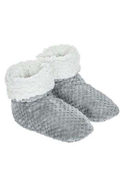 OEM House Slippers Grey with Artificial White Fur for Women
