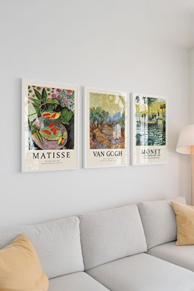 Buka Shops Matisse, Van Gogh, Monet 3'lü Tablo Seti Çerçeveli Renk Seçenekli