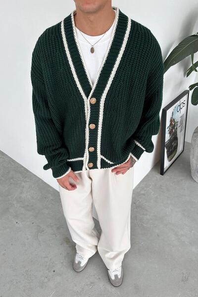 HAFKA Cardigan tricotat relaxat cu design premium verde