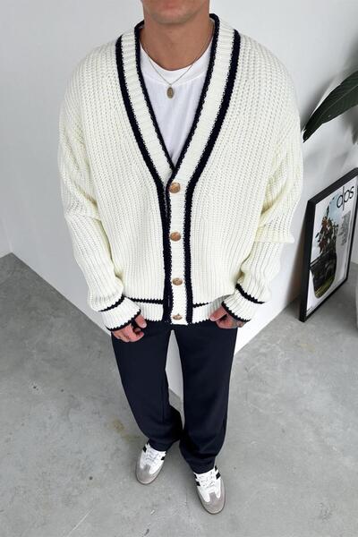 HAFKAGİYİM Ecru Premium Design Relaxed Knitted Cardigan