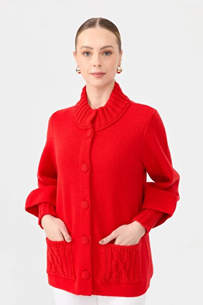 Desen Triko Stand Collar Three Quarter Sleeve Short Women's Wool Coat 24046