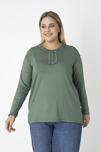 Orly More Μίνι σκίσιμο από ύφασμα βισκόζης Μακρυμάνικη μπλούζα από βαμβακερή μητέρα με λεπτομέρεια σε μακρυμάνικο πέτο και κουμπιά