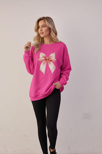 KOZİA OUTDOORS Γυναικείο φούτερ με στάμπα με ροζ κορδέλα, μοντέρνο oversized